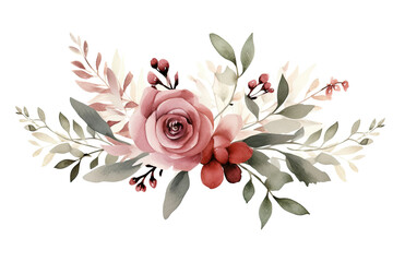 Watercolor Illustration of Rose with Floral. Generative AI.