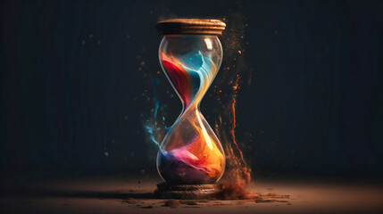 image of a colorful hourglass with smoke in the middle - obrazy, fototapety, plakaty