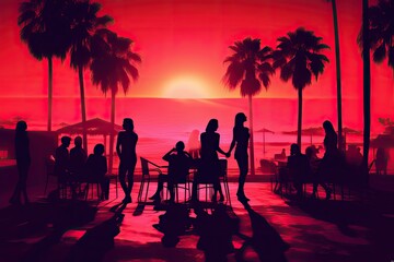 people on the beach at sunset