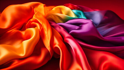 rainbow flag with colored silk in the background