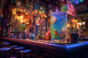 Fototapeta na wymiar Colorful beverage elegantly displayed on the bar.