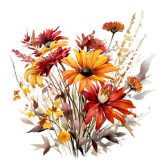 Fall Autumn Flowers Watercolor Clip Art, Fall Autumn Watercolor Illustration, Flowers Sublimation Design, Wildflower Clip Art