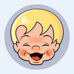 Baby shop logo, vintage cartoon style children smiling face, vector illustration