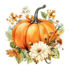 Fall Autumn Watercolor Pumpkin Clip Art, Fall Autumn Watercolor Illustration, Flowers Sublimation Design, Flower Clip Art