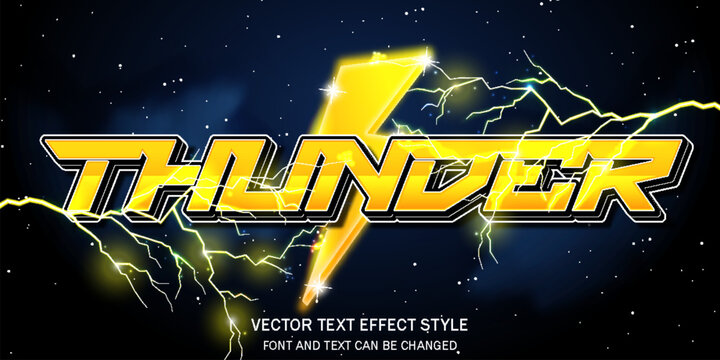 thunder flash yellow lightning bolt typography editable text effect font style template background design