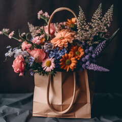 Love background -  Fresh  flowers in a paper bag