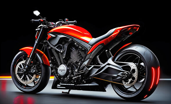 Motorcycle futuristic sci-fi design, fantastic motorbike modern project. Generative Ai.