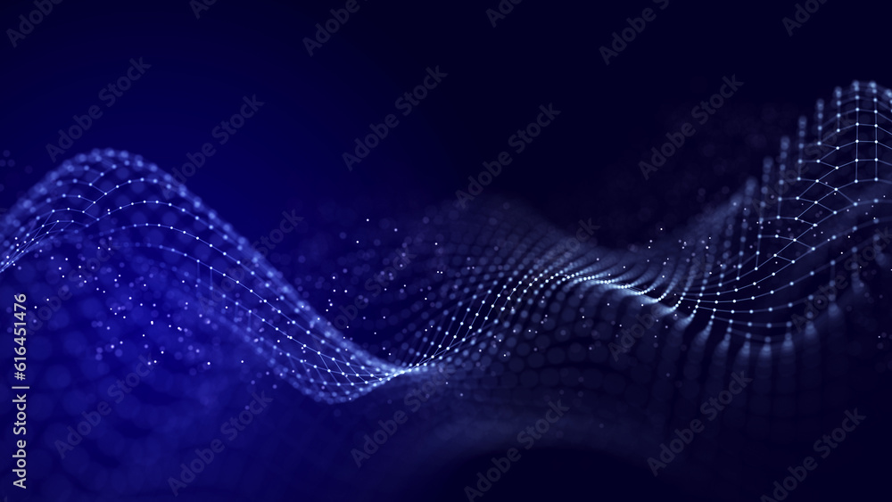 Poster abstract background grid of interlacing lines and dots. futuristic blue particle wave. structure of 