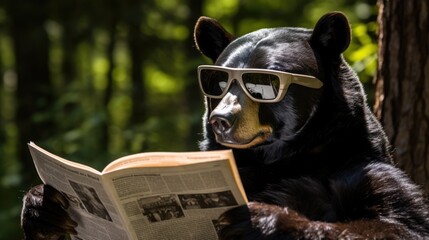If You Go Down to the Woods Today You're in for a Big Surprise. It's a Bear Market. A Bear with Dappled Shades Reading His Stock Report. A bear Stocking Up with the Bear Necessities.
