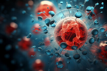 Beautiful stem cell generated with AI, 3D rendering ,microscope. Perfect template for you powerpoint, linkedin post, website, portfolio deck (Generated with AI)