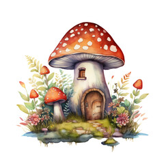 Fairy House Watercolor Clip Art, Fairyland Watercolor Illustration, Fairy House Sublimation Design, Mushroom House Watercolor Clip Art