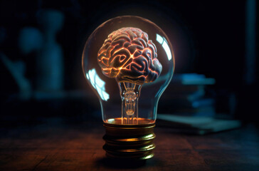 kozokeili brain in light bulb in dark background