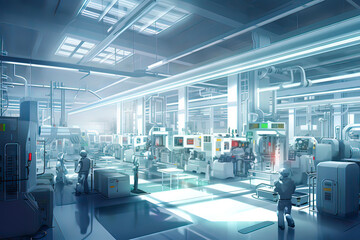 Intelligent factory production line. AI technology generated image