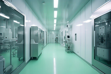 Internal and equipment of modern pharmaceutical factory R&D center. AI technology generated image