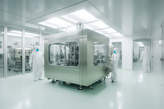 Internal and equipment of modern pharmaceutical factory R&D center. AI technology generated image