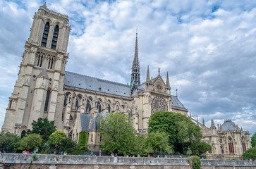 Fototapeta na wymiar Facade of Notre-Dame de Paris Cathedral