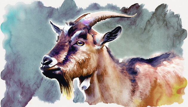 Portrait of a goat in aquarelle style, Generated AI
