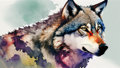 Portrait of a wolf in aquarelle style, Generated AI