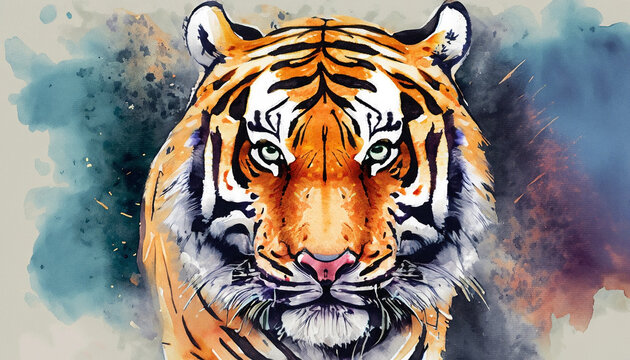 Portrait of a tiger in aquarelle style, Generated AI