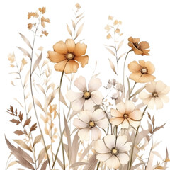 Brown Wildflower Watercolor Clip Art, Watercolor Illustration, Flowers Sublimation Design, Flower Clip Art