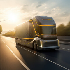 Brand-less generic concept truck. Electric autonomous truck - 616454671
