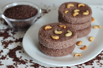 Poongar rice vattayappam. Steamed rice cake made with a fermented batter of poongar rice and coconut and steamed in a round dish