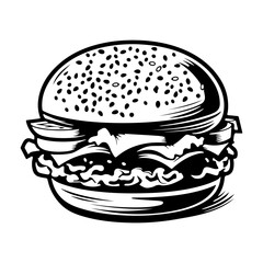 hamburger hand drawn vector illustration sketch retro style, Delicious vintage etching food design. american burger vector hamburger vintage style isolated on white