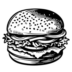hamburger hand drawn vector illustration sketch retro style, Delicious vintage etching food design. american burger vector hamburger vintage style isolated on white
