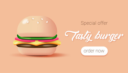 Tasty Burger special offer in 3D style