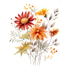 Fall Autumn Flowers Watercolor Clip Art, Fall Autumn Watercolor Illustration, Flowers Sublimation Design, Wildflower Clip Art