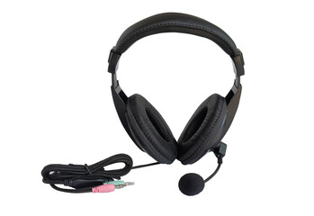 Headphone call centre hotline on background ,clipping path.