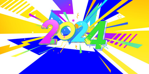 Happy New Year 2024 with abstract text design .