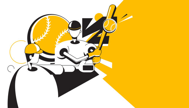 The team player is performing to play baseball. Trendy doodle art and abstract cartoon character