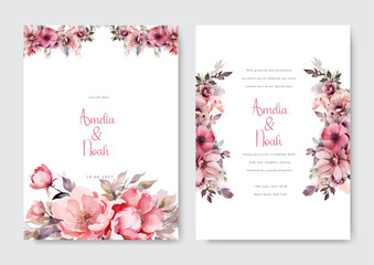 beautiful peach flower floral vector elegant wedding card template watercolor