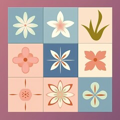 A five by five grid of icons of flowers. Pastel colors. Simple design. Clipart. Vector art. generative ai