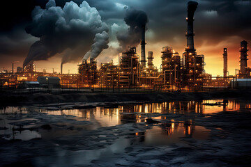 The Petrochemical Plant at Night. AI technology generated image
