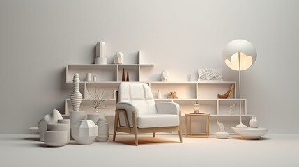 Different pieces of furniture, white background, Modern minimalist. generative ai