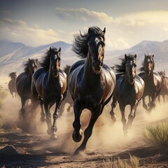 Fototapeta na wymiar A herd of galloping horses