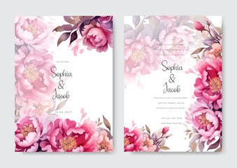 Fototapeta na wymiar pink orchid flower floral elegant wedding invitation watercolor