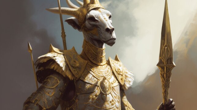 Ancient giraffe wearing white gold armor animal AI Generated pictures