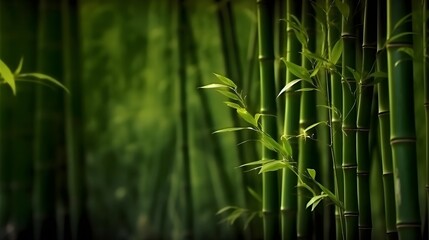 Fototapeta na wymiar Nature Photography of Green Bamboo with Blurry Background. Created with Generative AI Technology