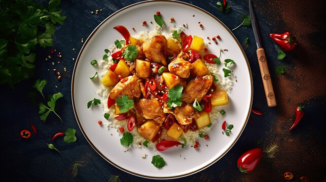 Chinese food sweet sour chicken cantonese style recipe picture AI generated art