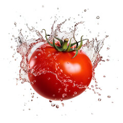 Tomato splashing on isolated background. Generative AI.