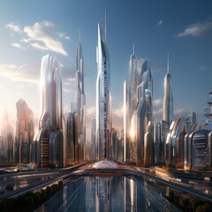 Naklejka na ściany i meble A group of skyscrapers of the future