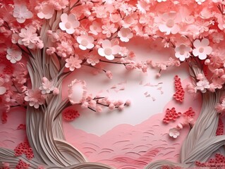 Paper Art Pink Cherry Blossoms