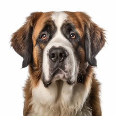 Illustration, AI generation. St. bernard face shot , isolated on white background. Pet, dog.