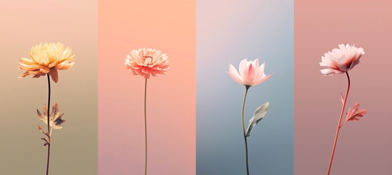 Fototapeta close up dreamy one flower with gradient pastel background, flora vertical wallpaper collection set, Generative Ai