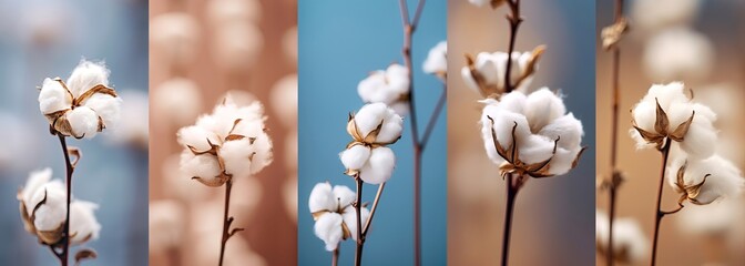 Fototapeta cotton branch vertical background collection set, Generative Ai obraz