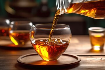 pouring tea into cup