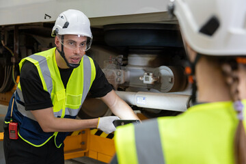 Engineer checks spare parts list and maintains mass transit locomotives in Asia
